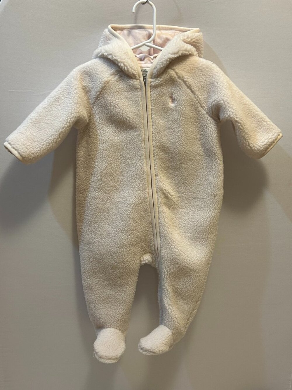 Ralph Lauren Bear-Ear Teddy Fleece Bunting Onesie - 9 Months